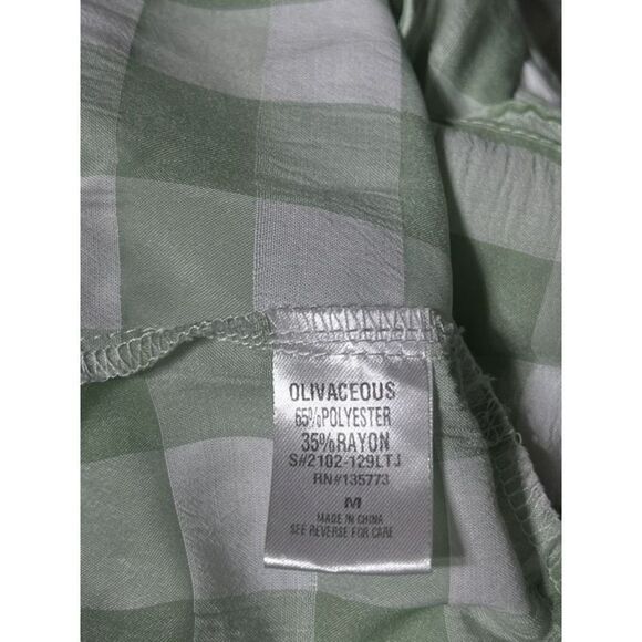Olivaceous Short Puffy Sleeve Empire Ruffled Waist Gingham Blouse Size M - Picture 5 of 6